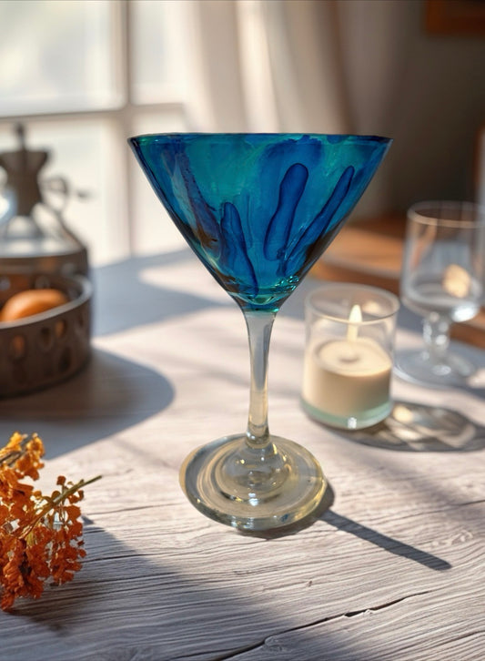 Hand‑Painted Tidal Blue Martini Glass
