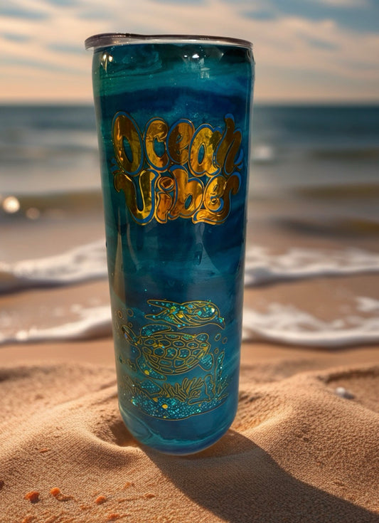“Ocean Vibes” Marbled Stainless Steel Tumbler
