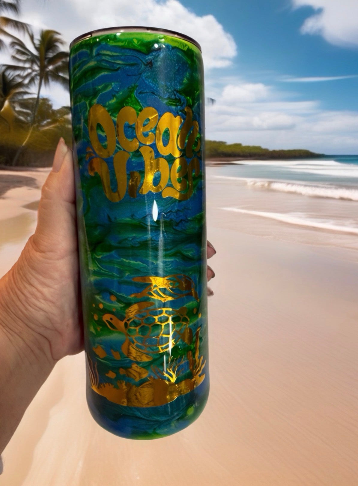 “Ocean Vibes” Marbled Stainless Steel Tumbler