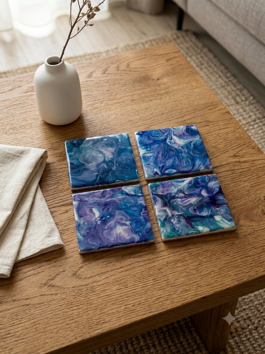 Ocean Galaxy Acrylic Fluid Art Coasters (Set of 4)