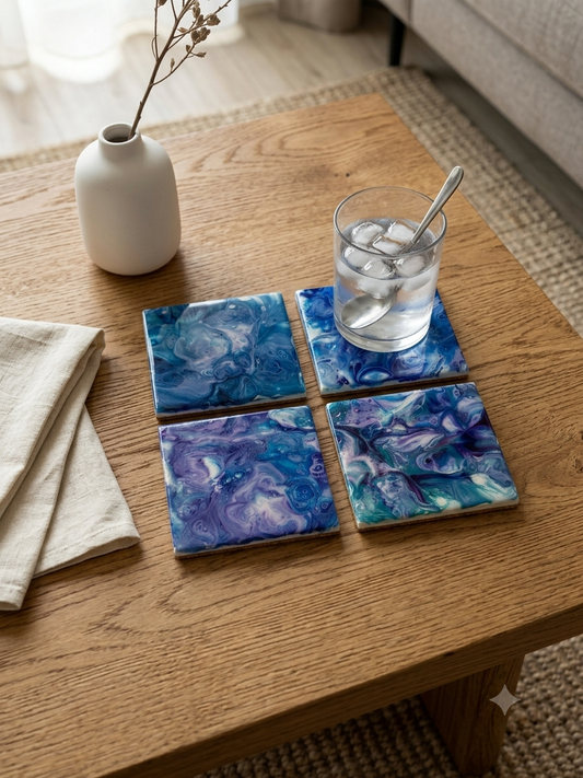 Ocean Galaxy Acrylic Fluid Art Coasters (Set of 4)