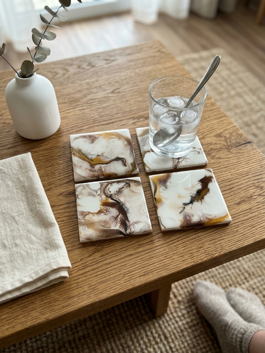 Golden Marble Acrylic Fluid Art Coasters (Set of 4)