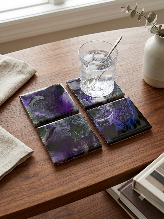 Midnight Galaxy Acrylic Fluid Art Coasters (Set of 4)