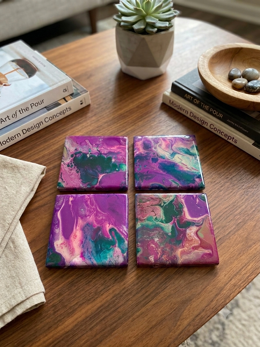 Mystic Orchid Acrylic Fluid Art Coasters (Set of 4)