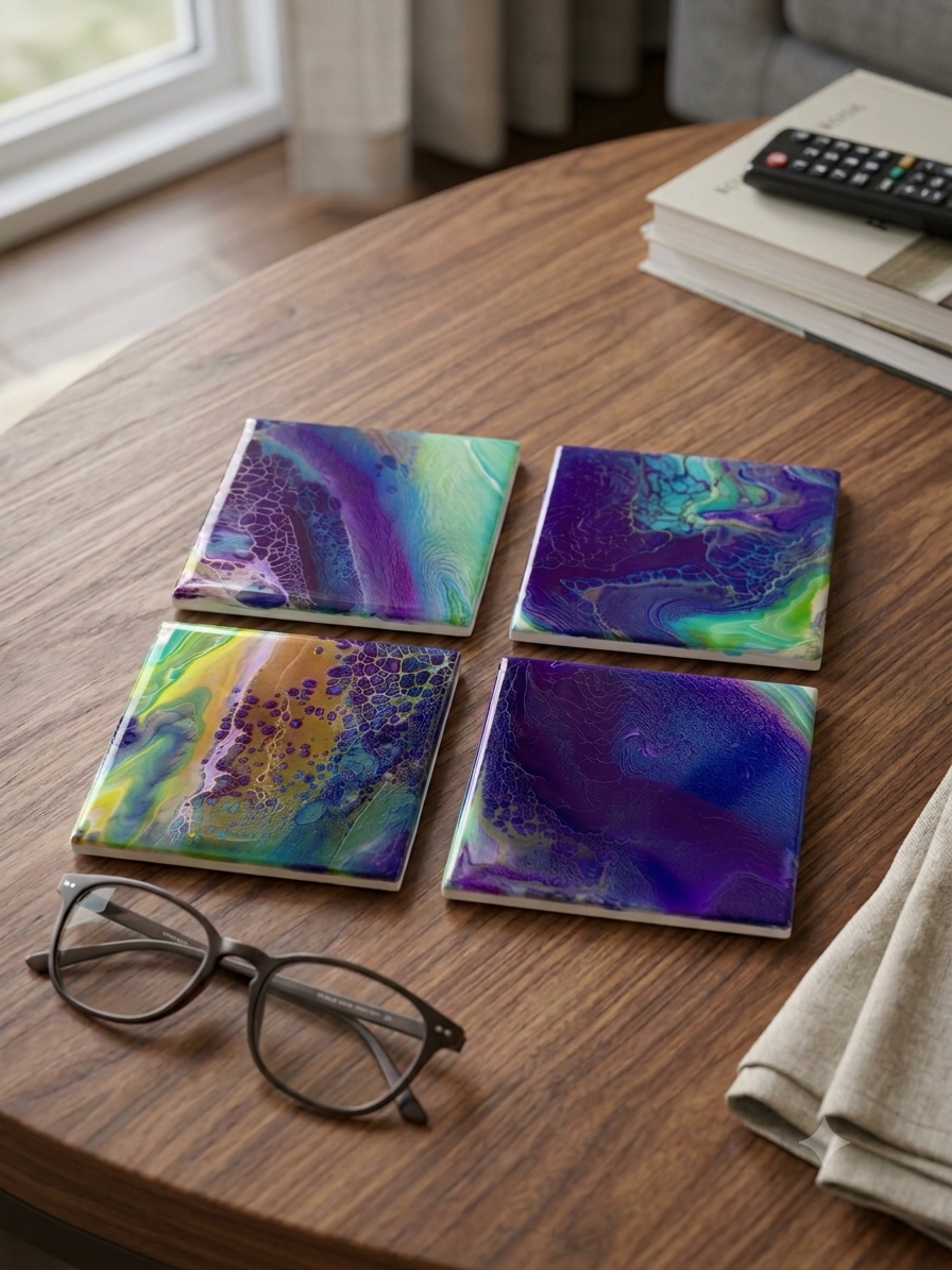 Northern Lights Acrylic Fluid Art Coasters (Set of 4)