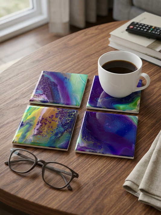 Northern Lights Acrylic Fluid Art Coasters (Set of 4)