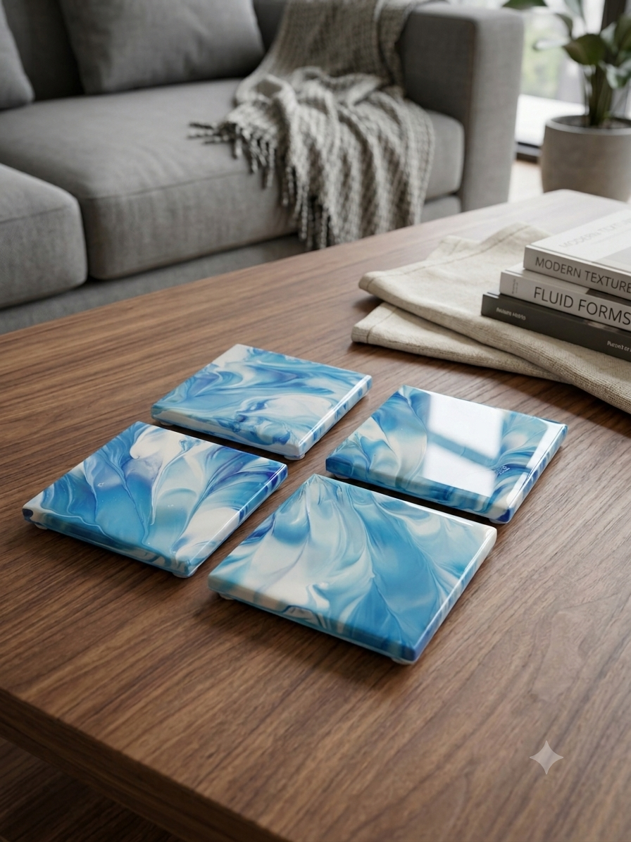 Cerulean Swirl Acrylic Fluid Art Coasters (Set of 4)