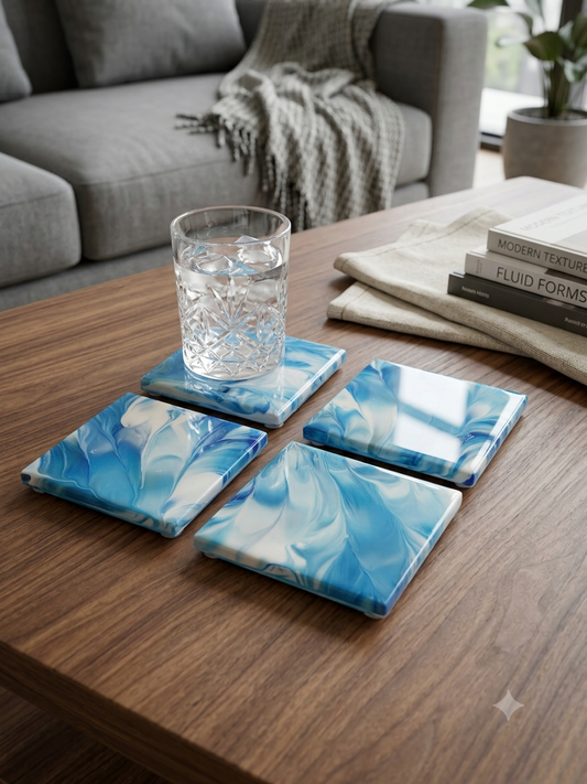 Cerulean Swirl Acrylic Fluid Art Coasters (Set of 4)