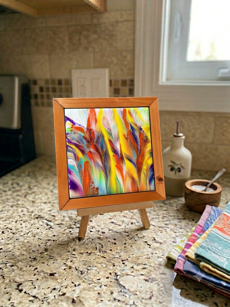 Solar Flare Wood-Framed Trivet
