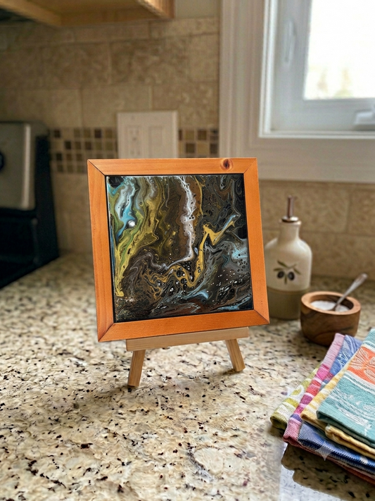 Earthy Geode Wood-Framed Trivet