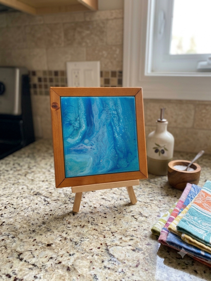 Azure Tides Wood-Framed Trivet