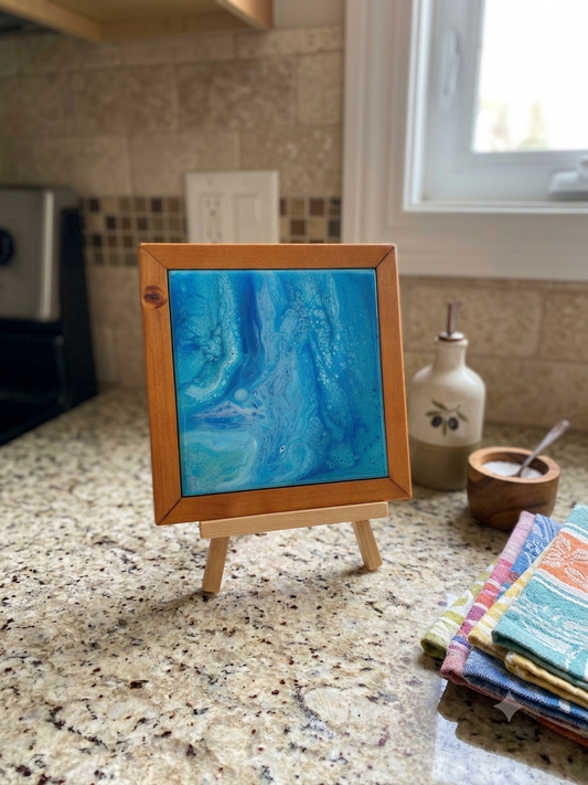 Azure Tides Wood-Framed Trivet