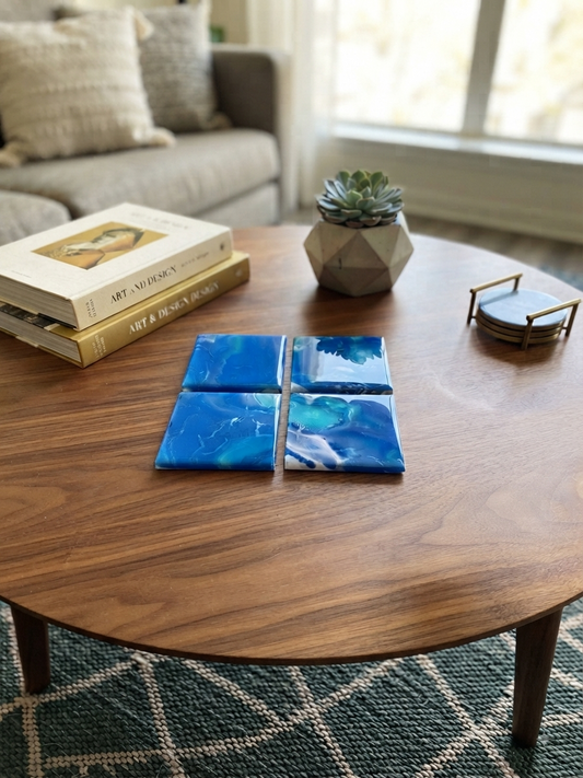 Oceanic Depths Hand-Painted Fluid Art Coasters