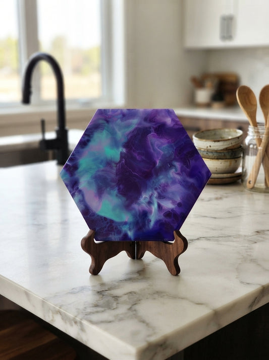 Aurora Borealis 9-Inch Hexagon Resin Trivet