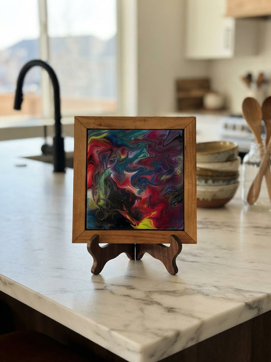 Neon Nebula 8-Inch Framed Resin Trivet